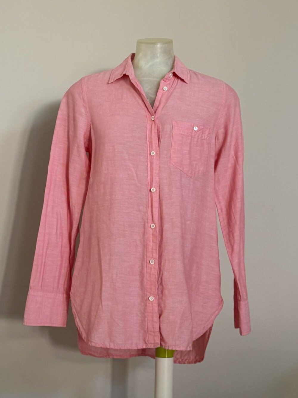 J.Crew Long Boy Shirt Size 4 Pink Cotton Linen Ramie Button Down
